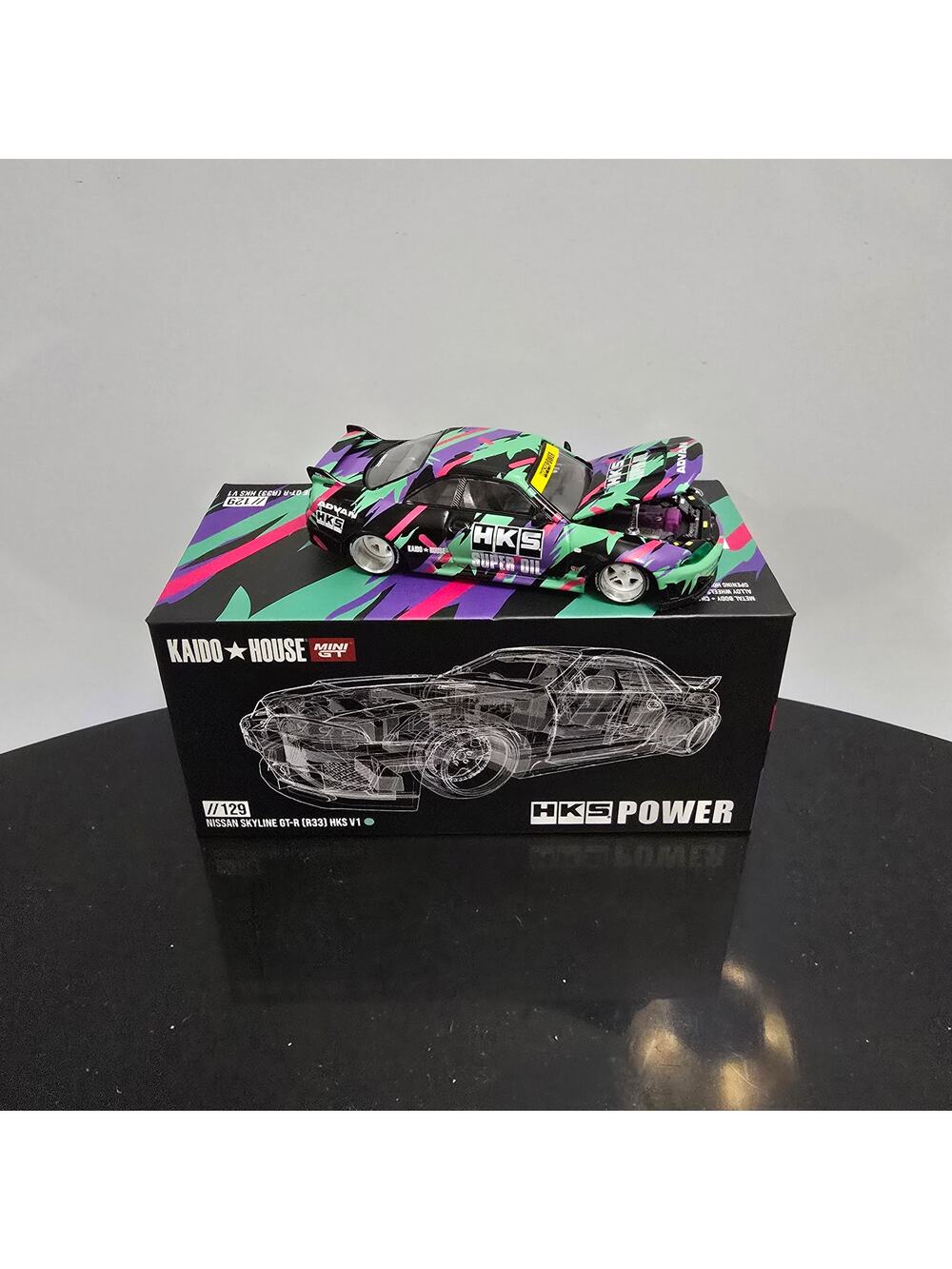 Nissan Skyline GT-R R33 HKS V1 HKS Power Kaido House x Mini GT#129 1:64 Open Box
